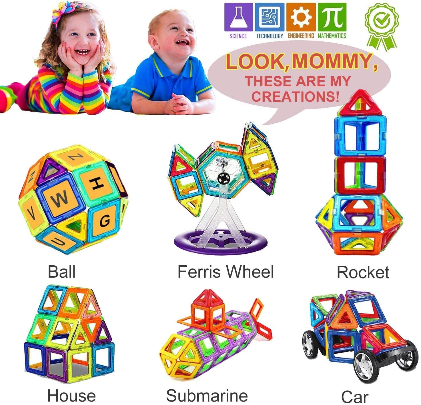 Magnetic Blocks,110 PCS Magnetic Tiles for Boys and Girls, Magnetic Building Blocks Set Educational Toys for Kids - e4cents