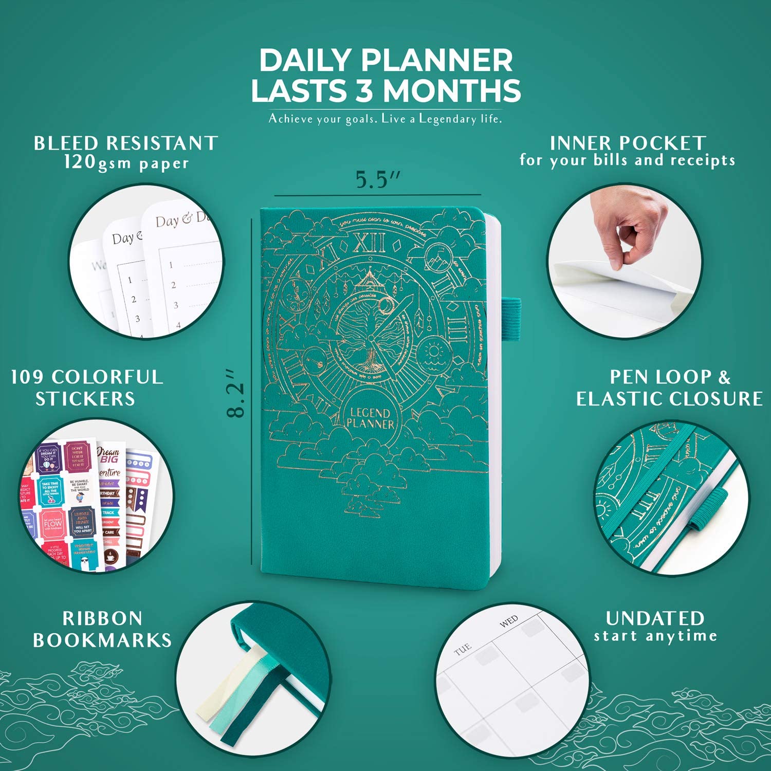 Legend Planner Daily for 3 Months - Undated Deluxe Monthly Weekly & Daily Planner to Hit Your Goals & Live Happier. - e4cents