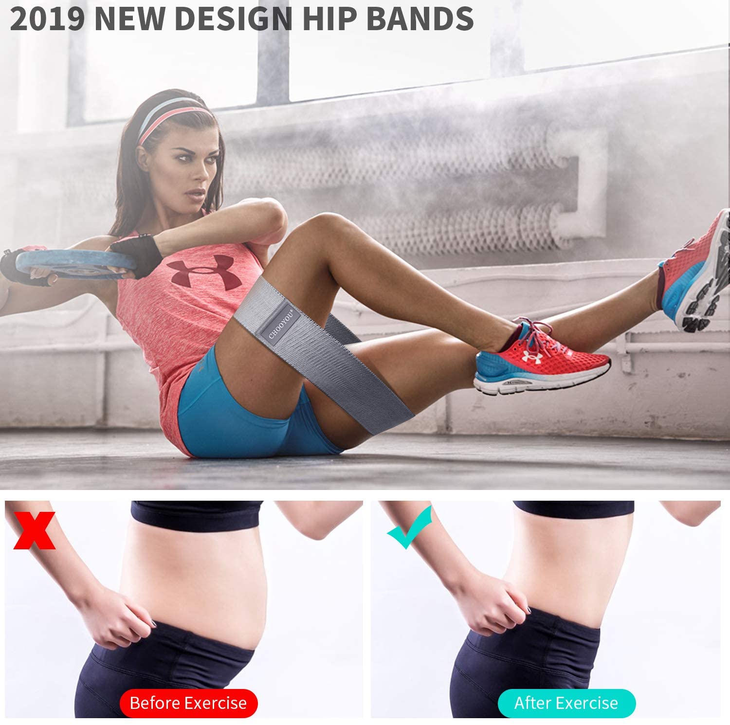 CHOOYOU - 3 Resistance Bands for Legs and Butt,  Non-Slip Bands, Hip Loop Exercise Bands Set for Squat Glute Hip Training. - e4cents