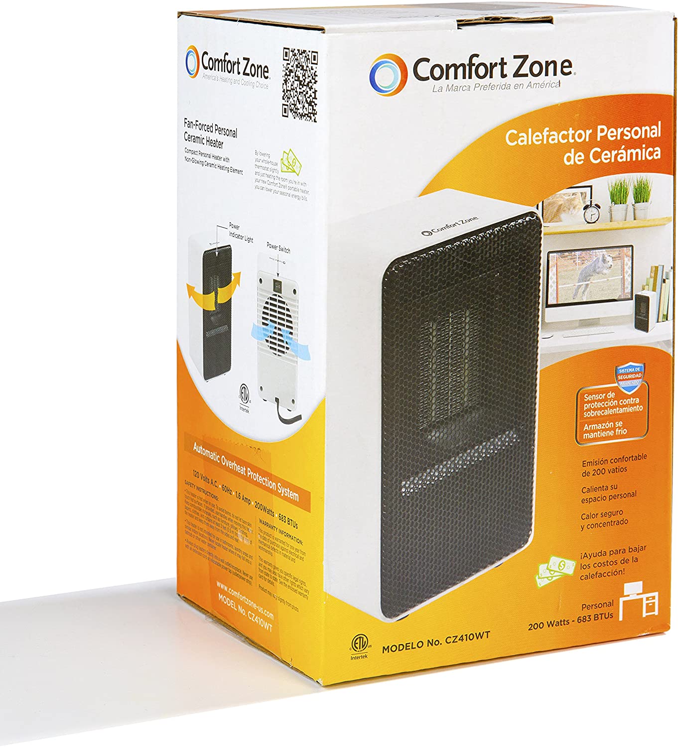 Comfort Zone CZ410WT Small Personal Ceramic Heater Fan.
