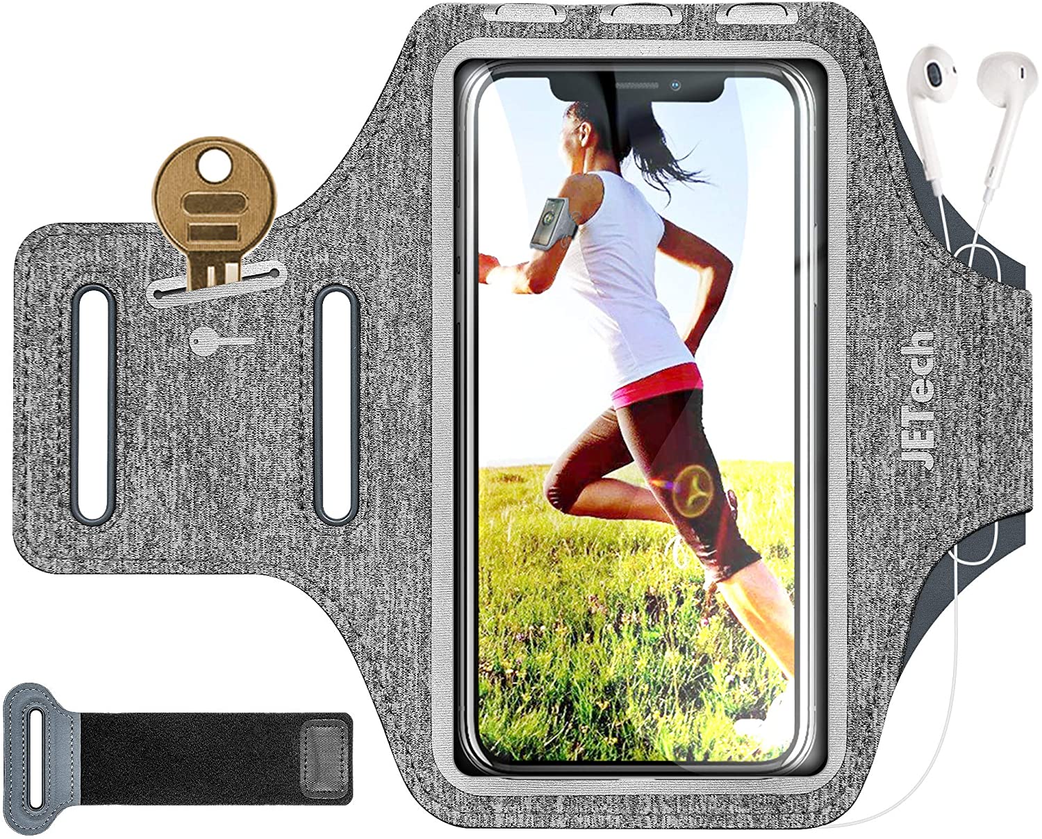 JETech Cell Phone Armband Case for iPhone SE(2020)/11/11 Pro/XR/XS/X/8 Plus/7 Plus/8/7/6s/6, Galaxy S10/S9/S9+, Adjustable Band, Equipped with Key Holder and Card Slot, for Running, Walking, 