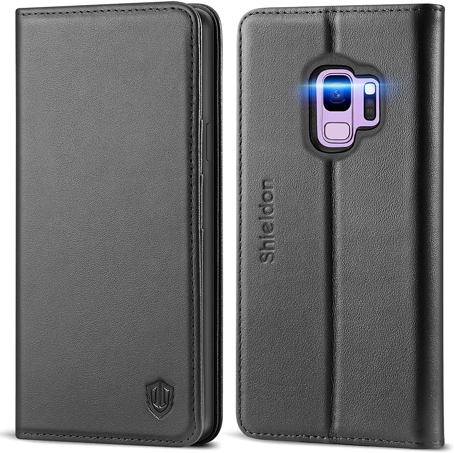 SHIELDON Genuine Leather Galaxy S9 Wallet Case - Blue. - e4cents