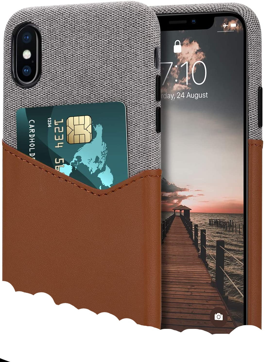 ESR iPhone Xs Max Case Card Holder  Leather and Fabric Design - e4cents
