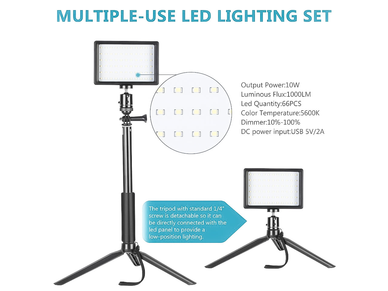 Neewer 2-Pack Dimmable 5600K USB LED Video Light with Adjustable Tripod Stand and Color Filters.