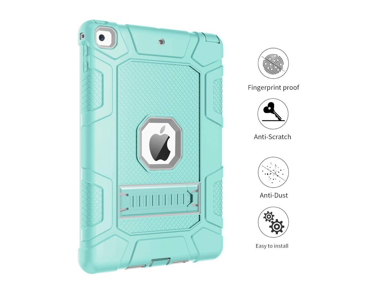 iPad case 3 in 1 Heavy Duty Hybrid Soft Silicone Hard Plastic Cover with Kickstand Rugged Shockproof Protective Case for 9.7 iPad 2018/2017 - e4cents