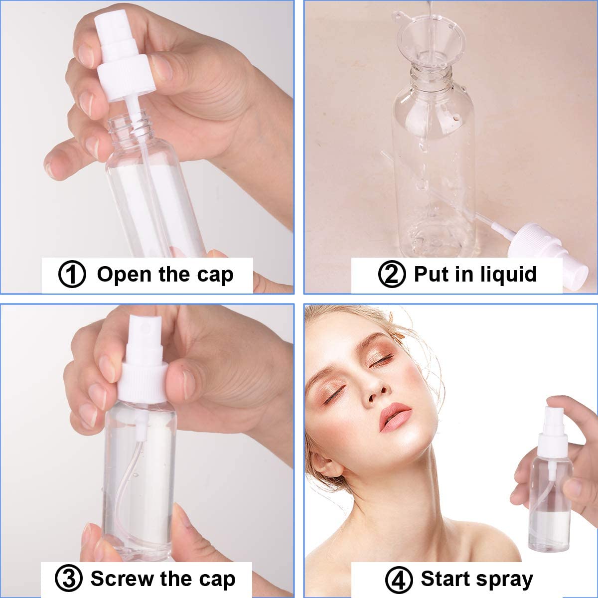 8Pcs Plastic spray clear bottles 60ml.  (NC)
