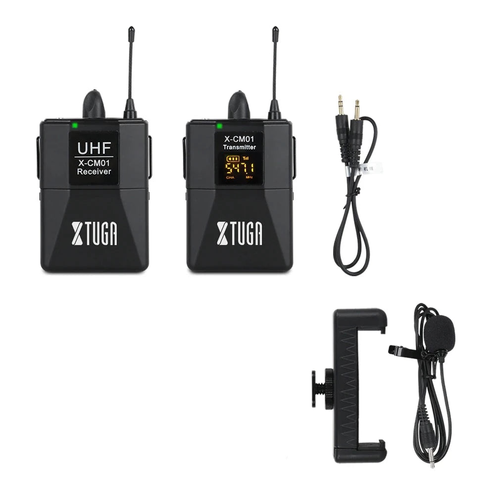 XTUGA CM01 UHF Wireless Lavalier Microphone UHF Lapel Mic System with 16 Selectable Channels (LNC)