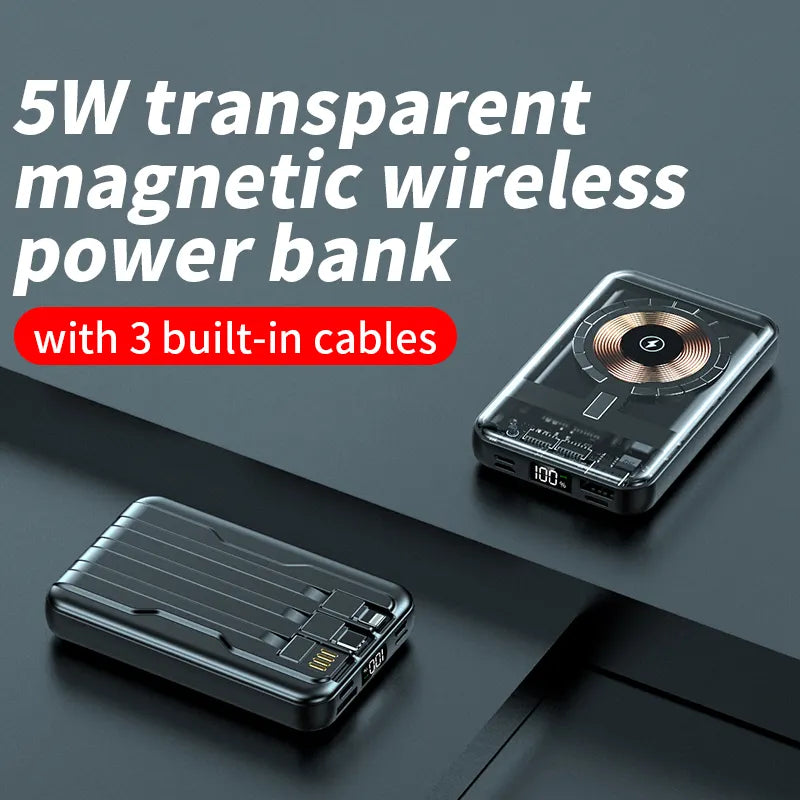 Magnetic Wireless Power Bank 10000mah With Built-in Cables - NC