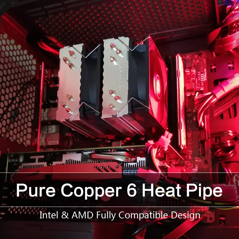 6 Heat Pipes CPU Cooler 4 Pin PWM RGB PC Quiet Intel LGA 1700 2011 1200 1150 1151 X79 X99 E5 AMD AM3 AM4 CPU Cooling Fan(NC)