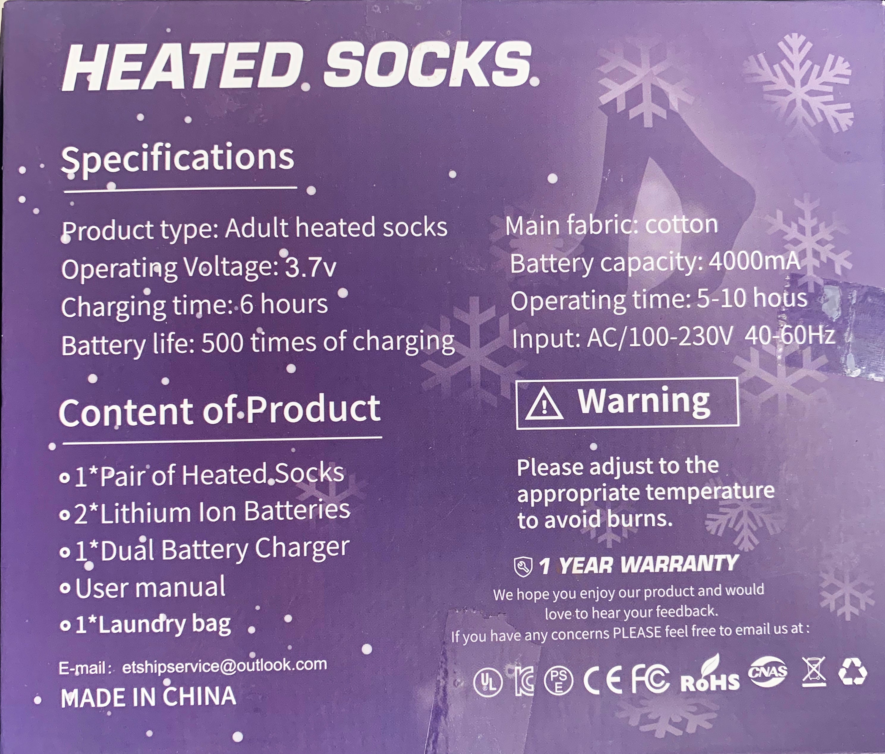 Heated Socks Rechargeable Battery Heating Socks Thermal Thick Windproof Socks Foot Warmer in Cold Weather - e4cents