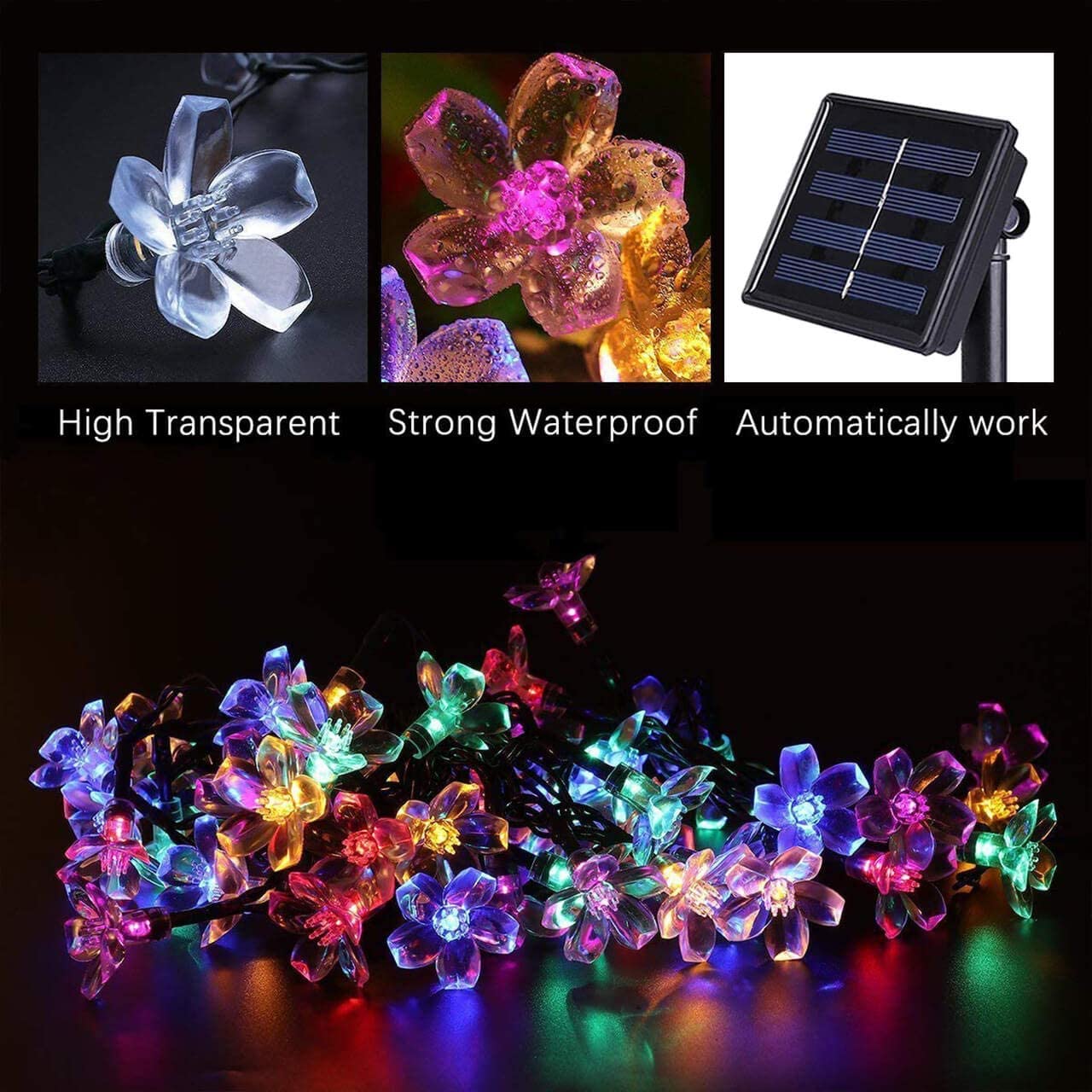 Outdoor Solar Flower String Lights Waterproof 23ft 50 LED Fairy Light - e4cents