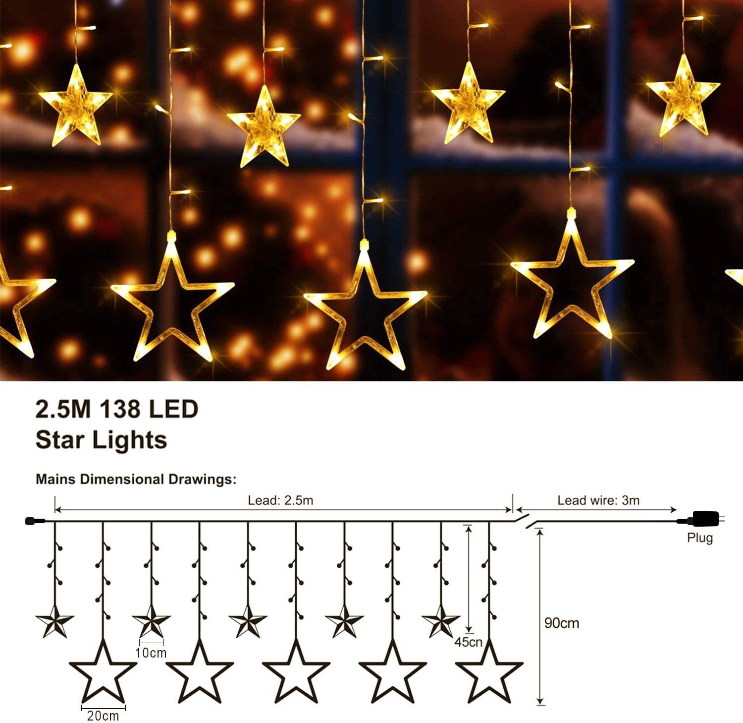 138LEDs 12 Star Curtain Lights.  (NC)