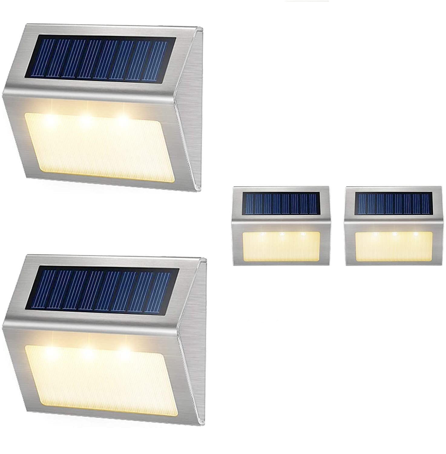 Solar Deck Lights Outdoor JSOT [Warm Light] Bright Fence Light with Light Sensor Waterproof Stainless Steel - e4cents