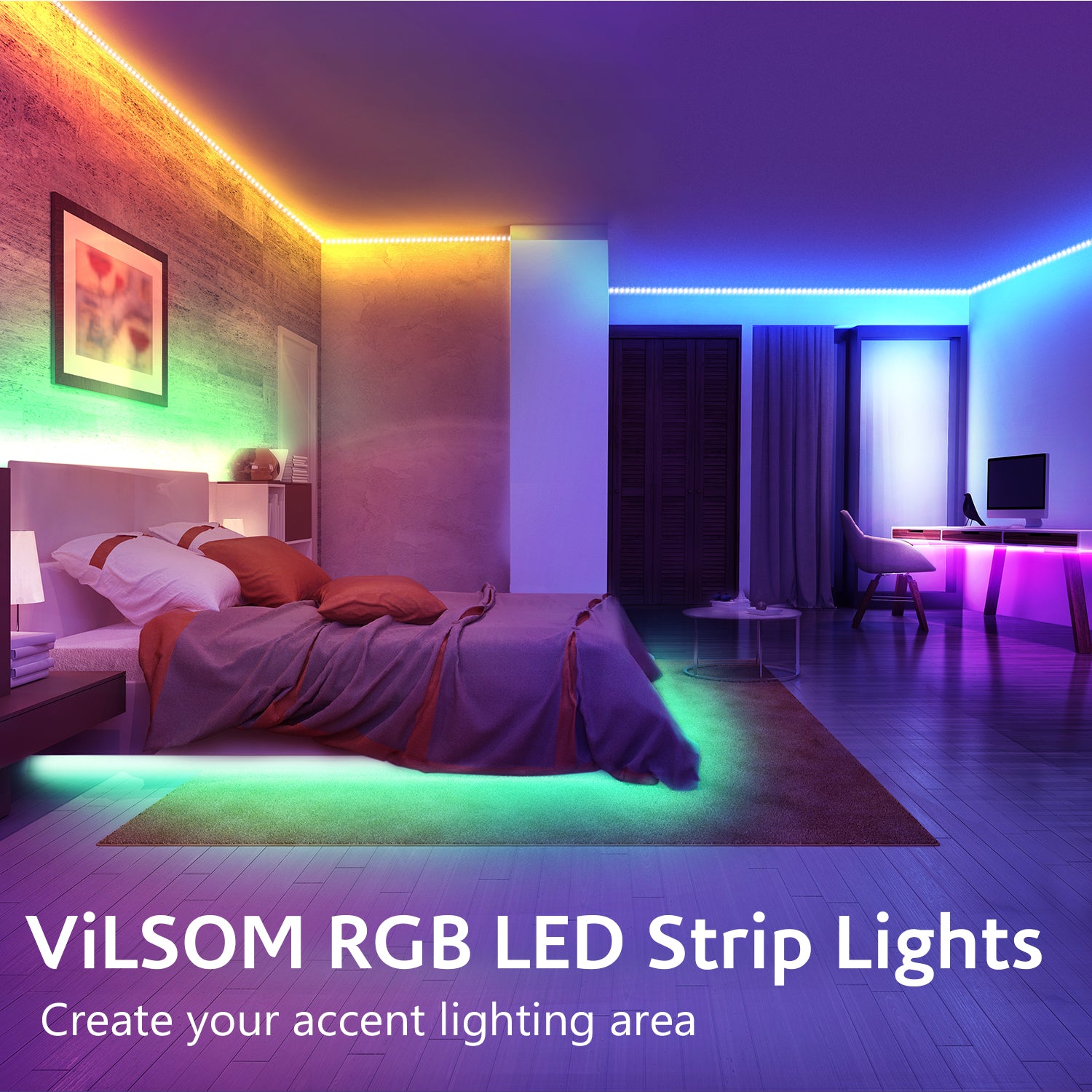 LED Color Changing Strip Lights [16.4'] with Remote Control by ViLSOM. (LNC)