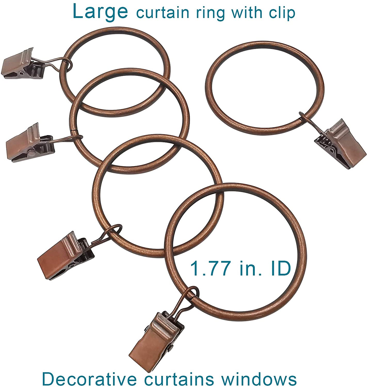 16 PCS Large Curtain Rings with Clips, Metal Drapery Clip with Ring, Curtains Clamps with Hooks for Hanging - e4cents
