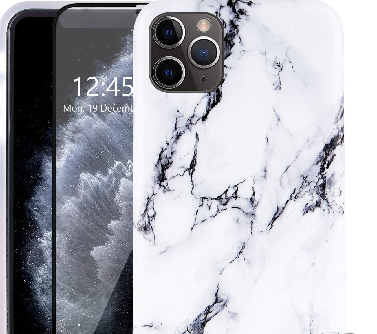iPhone 11 Pro Max Case with Glass Screen Protector,Cute Marble for Men Women Girls - e4cents