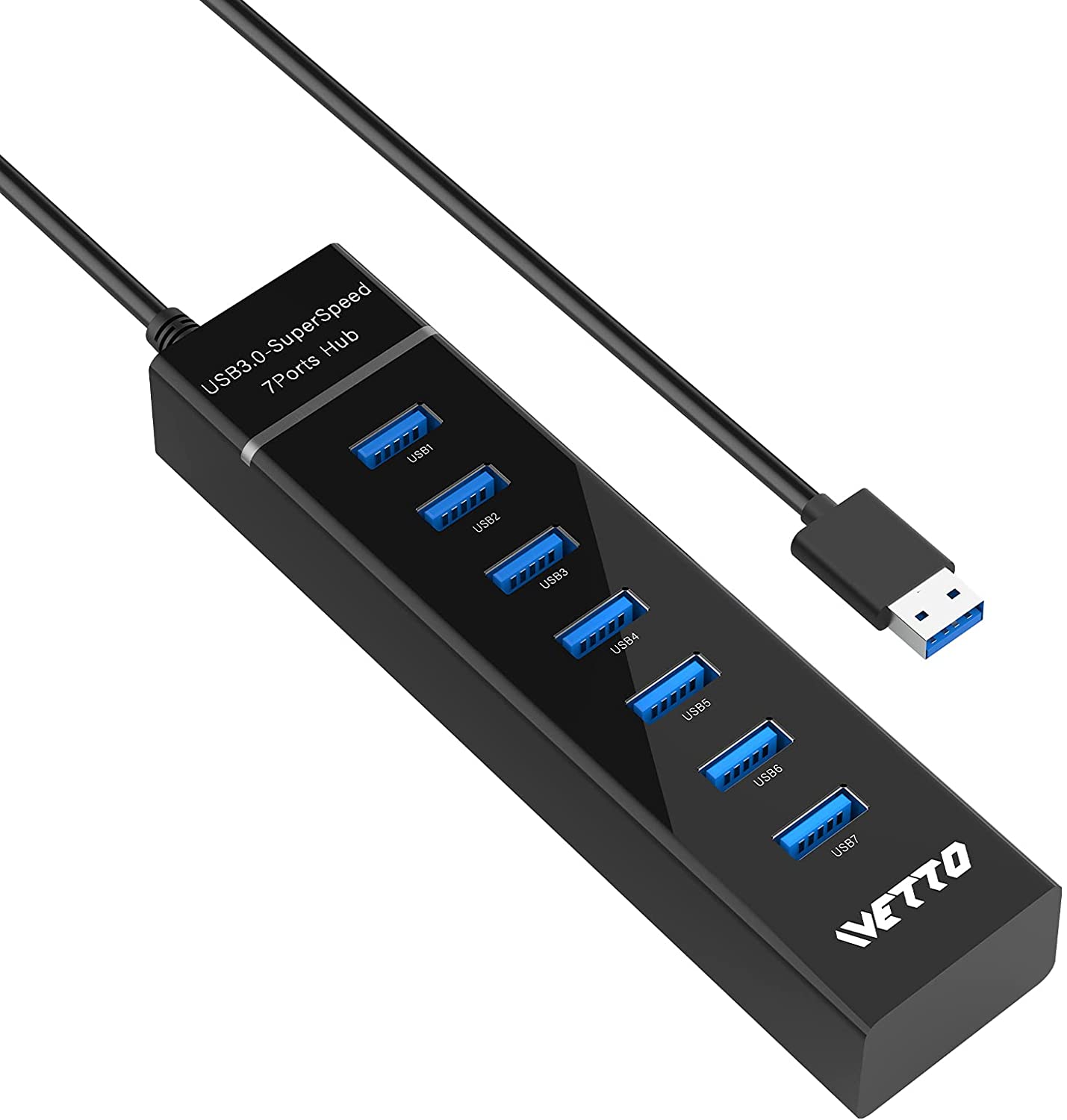 7-Port USB 3.0 Hub - IVETTO Data Hub USB Splitter with Long Cable 38-inch.  (NC)