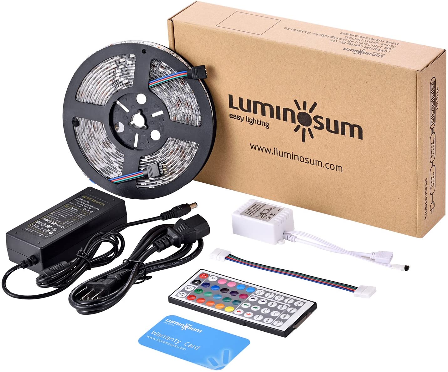 LUMINOSUM Waterproof LED Strip Lights RGB Kit with 44-Key IR Controller and DC12V 5A Power Adapter