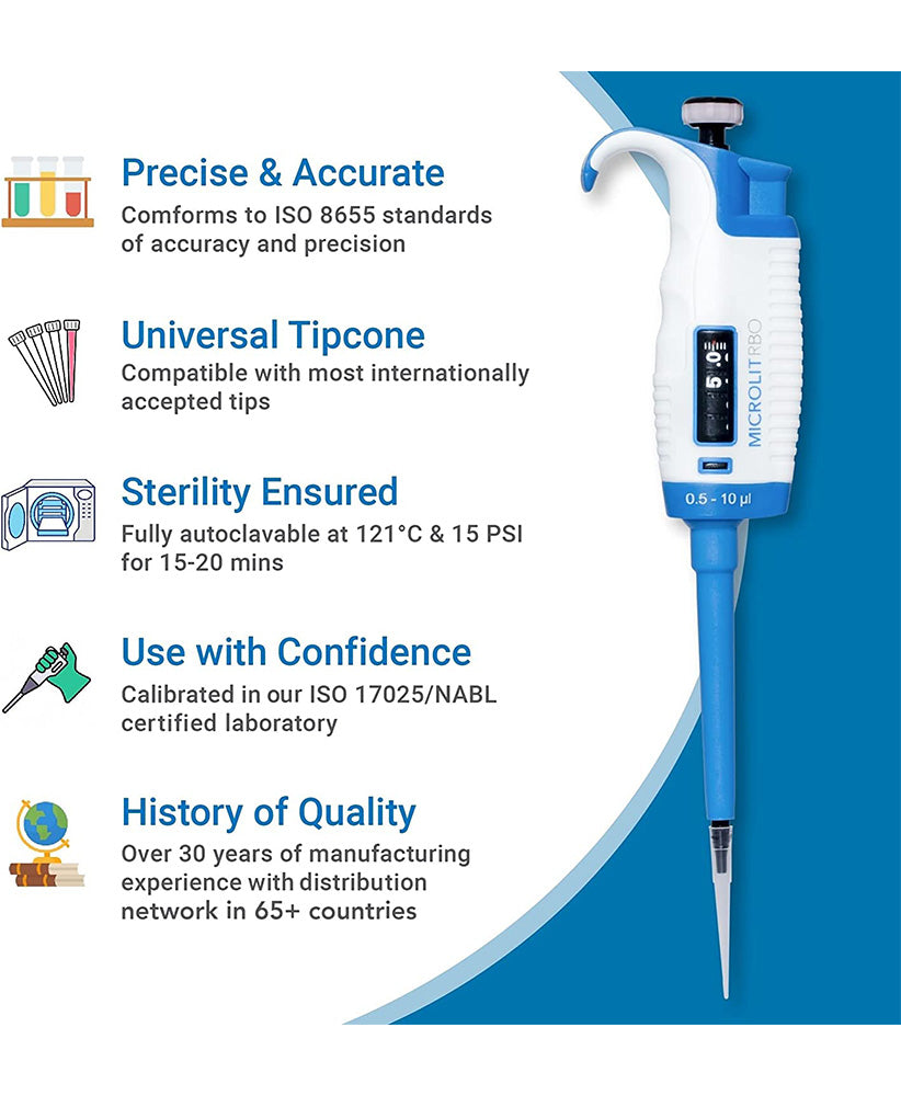 Adjustable Volume Lab Pipette, Accurate and Calibrated Pipette (10-100ul)   (LNC)