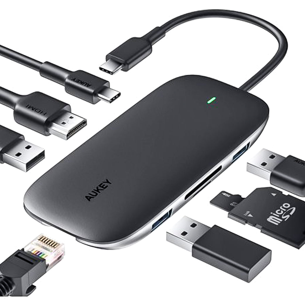 USB C Hub AUKEY 8 in 1 USB Type C Hub with Ethernet, 4K HDMI - (LNC)