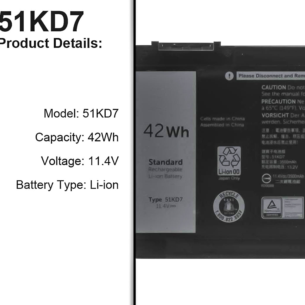 Dell Laptop Battery Compatible with Dell Chromebook 11 Y07HK FY8XM K5XWW J0PGR 11.4V 42Wh/3500mAh. (LNC)