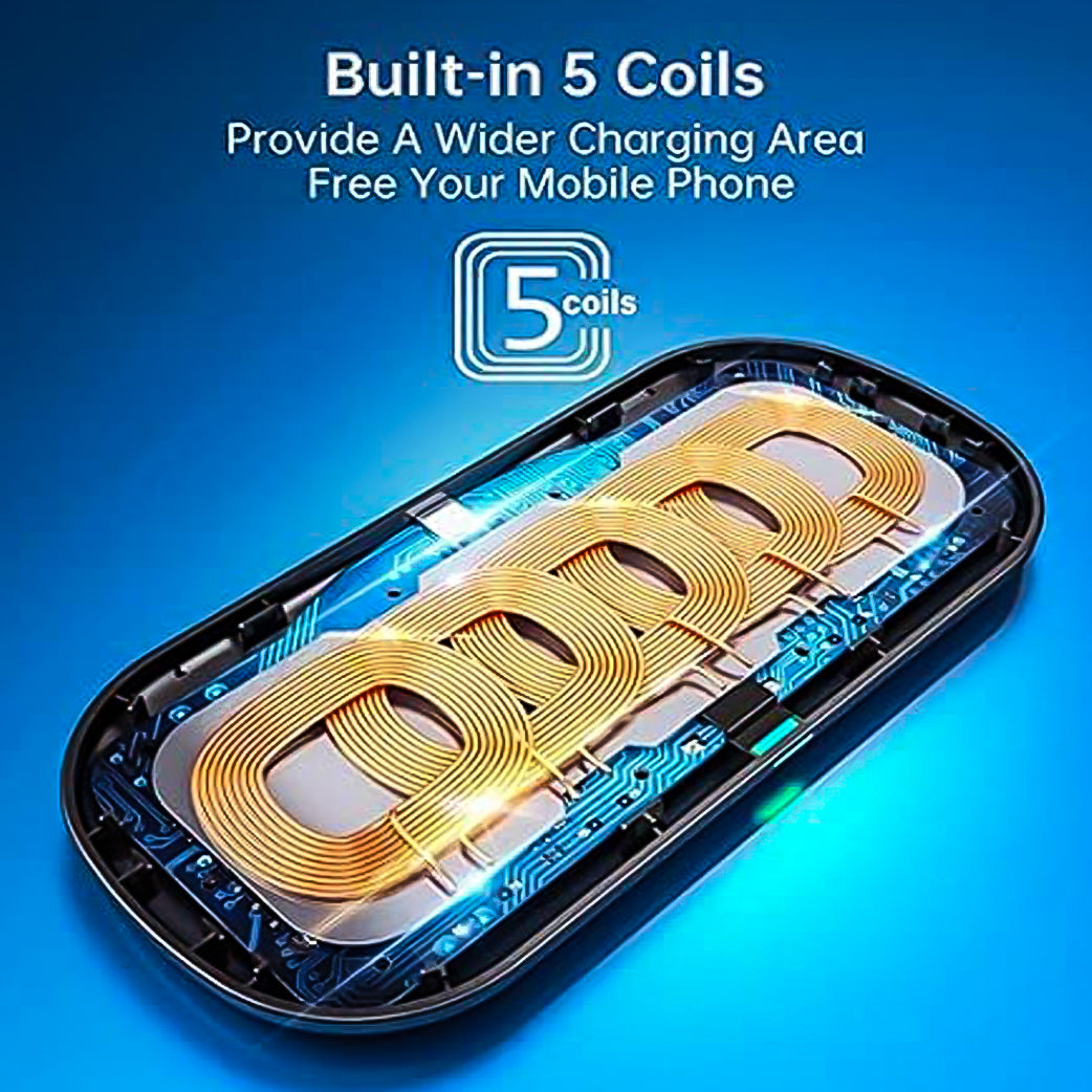 Qi Certified 5 Coils Fast Wireless Charging Pad Compatible with iPhone 12/12 Pro/12 Pro Max/12 Mini/SE /11 Pro Max/XS (LNC)