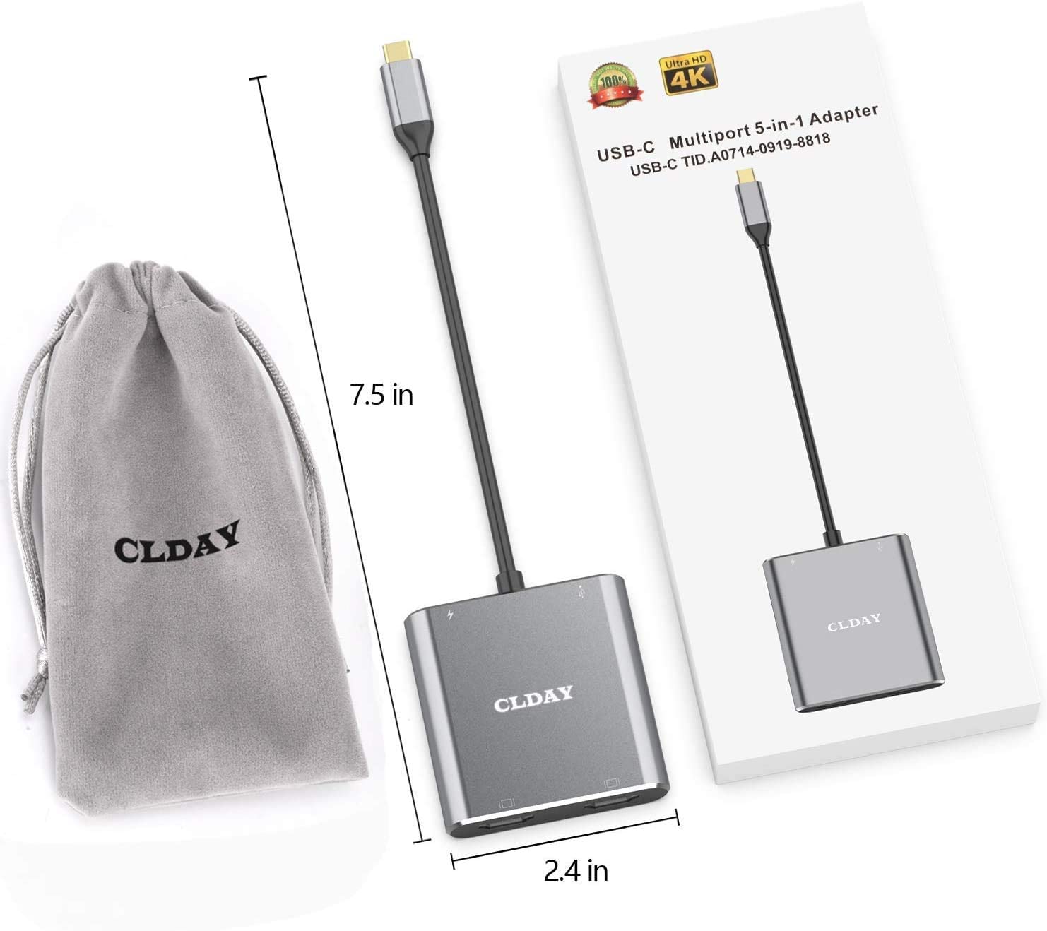 USB C to Dual HDMI 4K Adapter. - (Grey)
