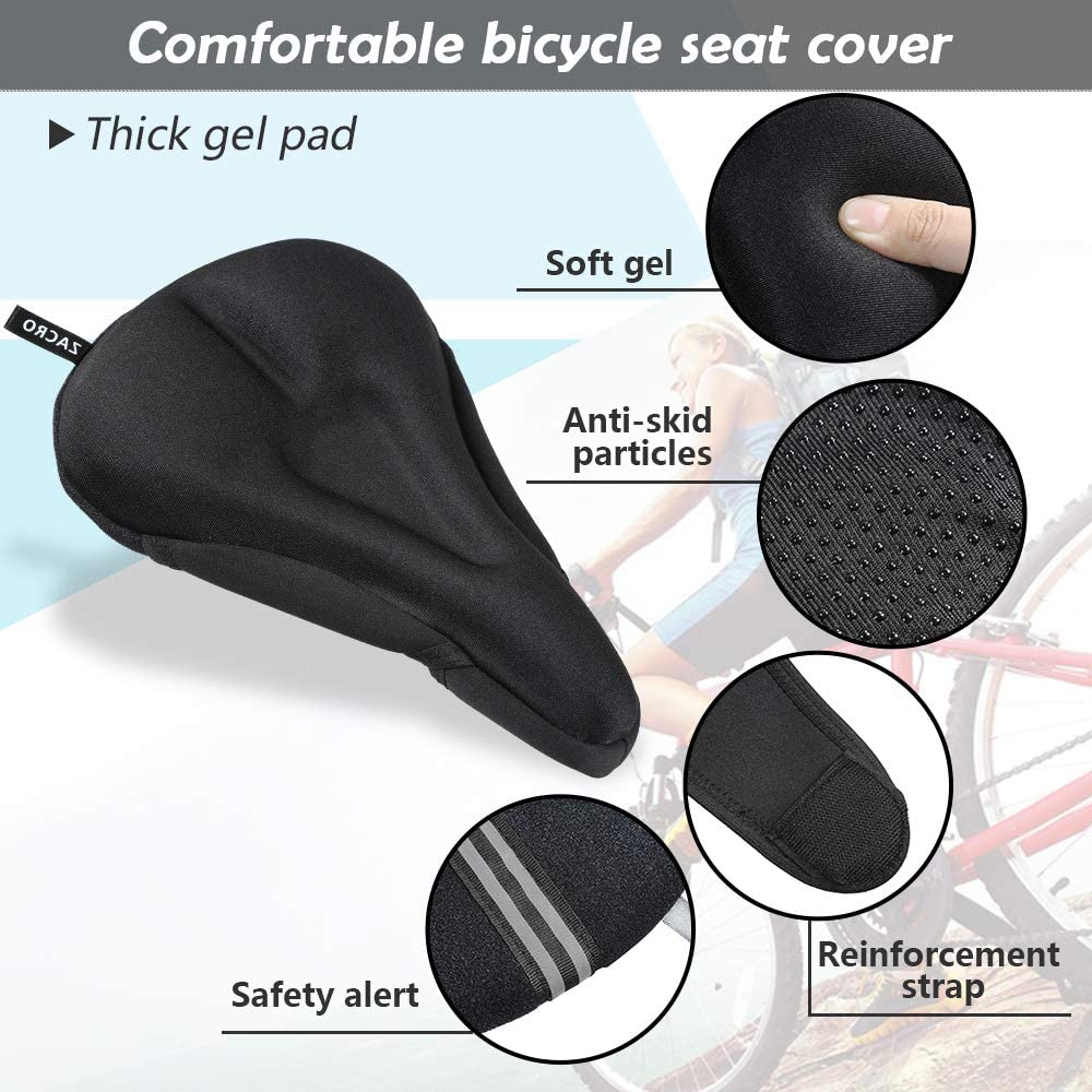 Zacro Gel Bike Seat Cover - Extra Soft Gel Bicycle Seat with Cross Straps and Reflecting Strip.