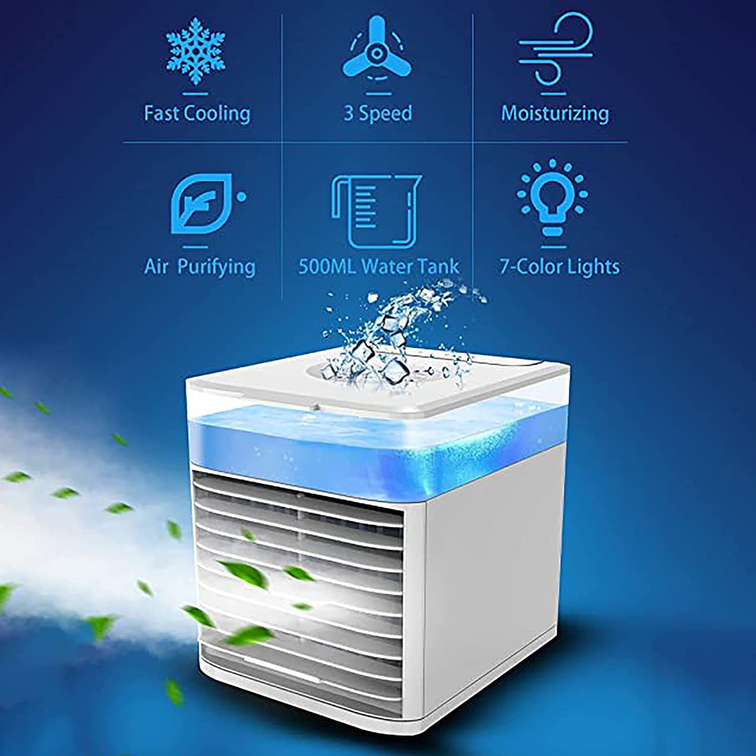 Portable Air Conditioner, Small Evaporative AC Unit Cooling Fan with 3 Speeds.