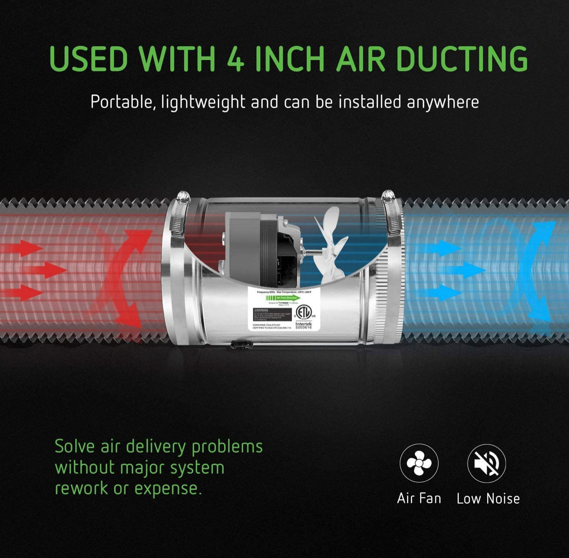 4 inch Inline Duct Fan 100 CFM(NC)