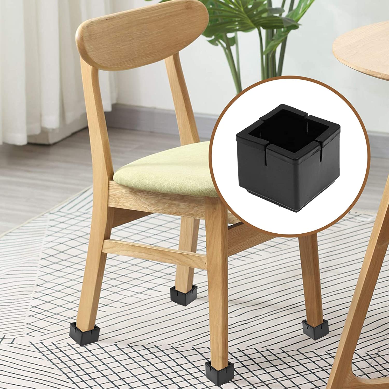 16Pcs Square Chair Leg Caps with Felt Furniture Pads Black Chair Foot Covers Protectors for Hardwood Tile - e4cents