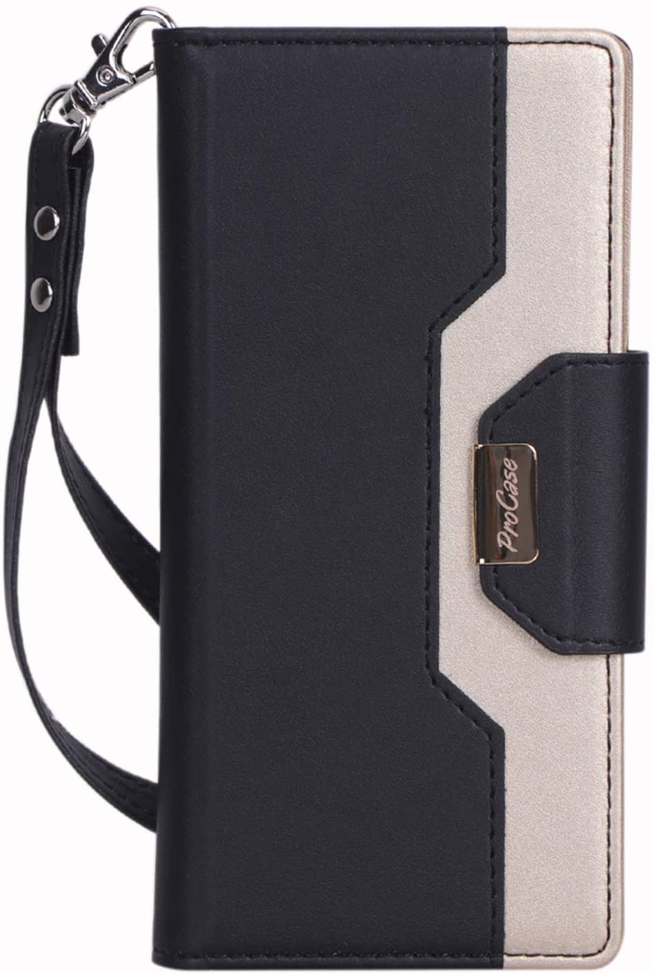 Procase leather wallet case for lg g7  h500 Black & Gold