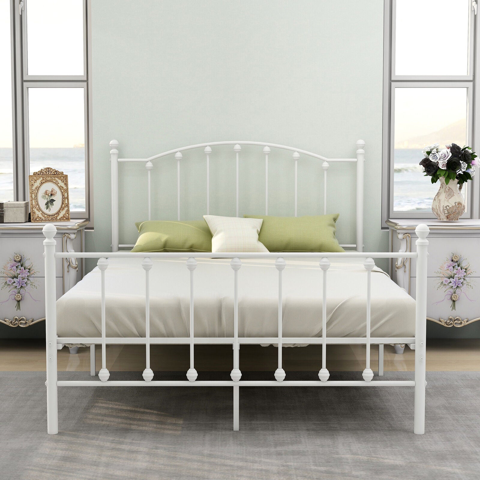 Metal Platform Bed Frame Full Size with Classic Headboard - BLACK  (NC).