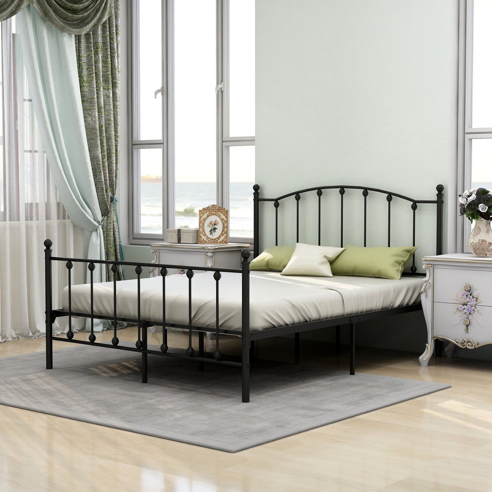 Metal Platform Bed Frame Full Size with Classic Headboard - BLACK  (NC).