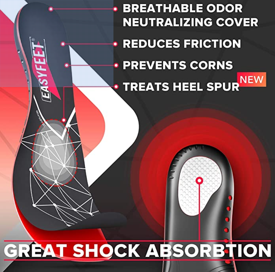 Plantar Fasciitis Arch Support Insoles for Men and Women Shoe Inserts - Shoe insoles women - Flat Feet - Running Athletic Gel Shoe Insoles - Orthotic insoles for Arch Pain High Arch - Boot In